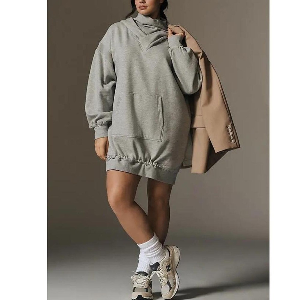 Daily Practice Hooded Sweatshirt Dress Women's Size Medium Gray Grey Anthro